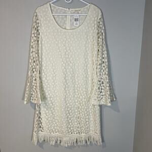 Indigo Soul Boho Lace Crochet Mesh Embroidered Dress Bell Sleeve‎ Women L